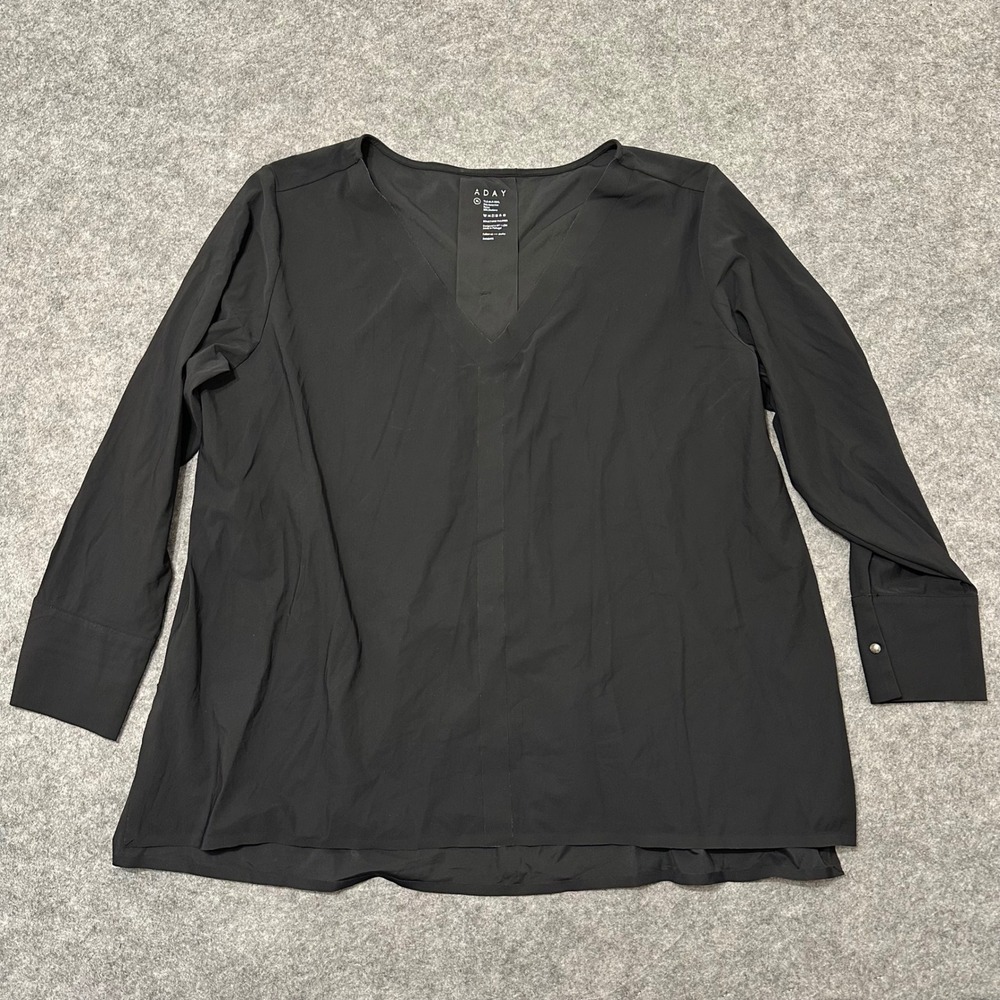 ADAY Something Tailored Top Women XL Black V-Neck Long Sleeve Blouse Stretch